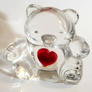 Teddy Bear Paperweight, Teddy Bear w/ Red Heart, Solid Glass Figurine Gift